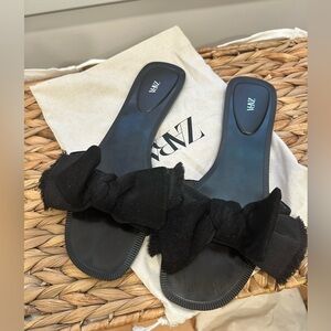 Zara Black Knotted Bow Slide Sandals